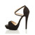 Left side view of Black Glitter High Heel Crossed Straps Platform Sandals