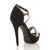 Back right side view of Black Suede Diamante Suede High Heel Crossed Straps Platform Sandals