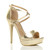 Front right side view of Gold PU High Heel Crossed Straps Platform Sandals