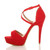 Left side view of Red Suede High Heel Crossed Straps Platform Sandals