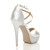Back right side view of Silver Satin High Heel Crossed Straps Platform Sandals