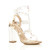 Front right side view of Rose Gold High Block Heel Perspex Barely There Studded T-Bar Strappy Sandals