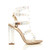 Right side view of Rose Gold High Block Heel Perspex Barely There Studded T-Bar Strappy Sandals