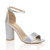 Front right side view of Silver Satin High Block Heel Ankle Strap Sandals