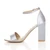 Left side view of Silver Satin High Block Heel Ankle Strap Sandals