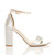 Right side view of White Satin High Block Heel Ankle Strap Sandals