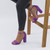 Model wearing Purple Suede High Block Heel Ankle Strap Sandals
