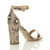Back right side view of Beige Snake PU High Block Heel Ankle Strap Sandals