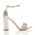 Right side view of Silver PU High Block Heel Ankle Strap Sandals