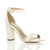 Front right side view of White Lizard PU High Block Heel Ankle Strap Sandals