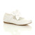 Front right side view of White Patent Childrens Ribbon Bow Scalloped Bridesmaid Mary Jane Shoes