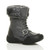 Front right side view of Grey PU Flat Winter Snow Calf Boots