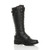 Front right side view of Black PU Low Heel Biker Military Calf Boots
