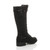 Back right side view of Black Suede Low Heel Biker Military Calf Boots