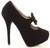 Right side view of Black Suede High Heel Mary Jane Bow Platform Court Shoe