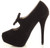 Left side view of Black Suede High Heel Mary Jane Bow Platform Court Shoe