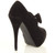 Back right side view of Black Suede High Heel Mary Jane Bow Platform Court Shoe