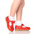 Model wearing Red Patent Flat Butterfly Bow T-Bar Mary Jane Shoes