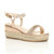 Front right side view of Rose Gold PU Mid Wedge Heel Flatform Studded Sandals Platform Espadrilles