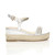Right side view of Silver PU Mid Wedge Heel Flatform Studded Sandals Platform Espadrilles