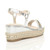Back right side view of Silver PU Mid Wedge Heel Flatform Studded Sandals Platform Espadrilles