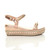 Right side view of Champagne PU Mid Wedge Heel Flatform Studded Sandals Platform Espadrilles