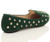Back right side view of Green Suede Flat Studded Loafers Dolly Shoes