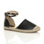Front right side view of Black PU Flat Studded Ankle Strap Espadrilles