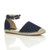 Front right side view of Denim Flat Studded Ankle Strap Espadrilles