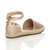Back right side view of Rose Gold PU Flat Studded Ankle Strap Espadrilles
