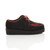 Right side view of Black / Red Suede Low Heel Wedge Platform Brothel Creepers Right side view of Black / Red Suede Low Heel Wedge Platform Brothel Creepers