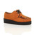 Front right side view of Orange Suede Low Heel Wedge Platform Brothel Creepers Front right side view of Orange Suede Low Heel Wedge Platform Brothel Creepers