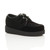 Front right side view of Black Suede Low Heel Wedge Platform Brothel Creepers Front right side view of Black Suede Low Heel Wedge Platform Brothel Creepers