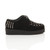 Right side view of Black Studded Suede Low Heel Wedge Platform Brothel Creepers Right side view of Black Studded Suede Low Heel Wedge Platform Brothel Creepers