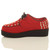 Left side view of Red Studded Suede Low Heel Wedge Platform Brothel Creepers