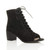 Front right side view of Black Suede Mid Block Heel Ghillie Peep Toe Ankle Boots
