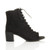 Right side view of Black Suede Mid Block Heel Ghillie Peep Toe Ankle Boots
