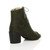 Back right side view of Khaki Suede Mid Block Heel Ghillie Peep Toe Ankle Boots
