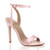 Front right side view of Pink Satin High Heel Barely There Strappy Sandals