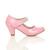 Right side view of Baby Pink Patent Mid Heel Mary Jane Diamante Court Shoes