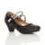 Front right side view of Black Glitter Mid Heel Mary Jane Diamante Bow Court Shoes
