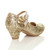 Back right side view of Gold Glitter Mid Heel Mary Jane Diamante Bow Court Shoes