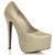Front right side view of Fine Gold Glitter High Heel Pointed Platform Court Shoes