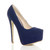 Front right side view of Navy Suede High Heel Pointed Platform Court Shoes