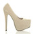 Right side view of Stone Beige Suede High Heel Pointed Platform Court Shoes