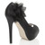 Back right side view of Black Satin High Heel Flower Platform Peep Toe Court Shoes