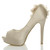 Left side view of Champagne Satin High Heel Flower Platform Peep Toe Court Shoes