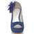 Front view of Navy Satin High Heel Flower Platform Peep Toe Court Shoes