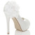 Back right side view of White Satin High Heel Flower Platform Peep Toe Court Shoes