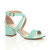 Front right side view of Mint Green Suede Mid Block Heel Cross Strap Party Strappy Sandals